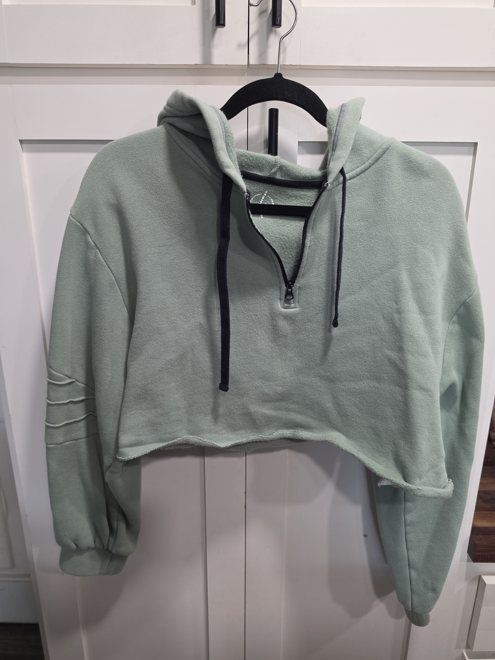 Cropped Half-Zip Hoodie in Sage Green
